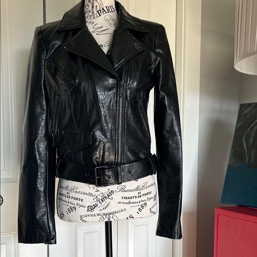 NWOT Black Faux Leather Faux Croc Moto Jacket by Express